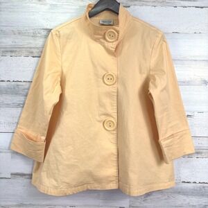 Coldwater Creek Womens Yellow Mandarin Collar 3/4 Sleeve Button Front Jacket L